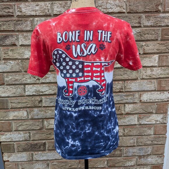 ⭐ Simply Southern Patriotic Tie Dye "Bone in the USA" shirt size small - Picture 1 of 11